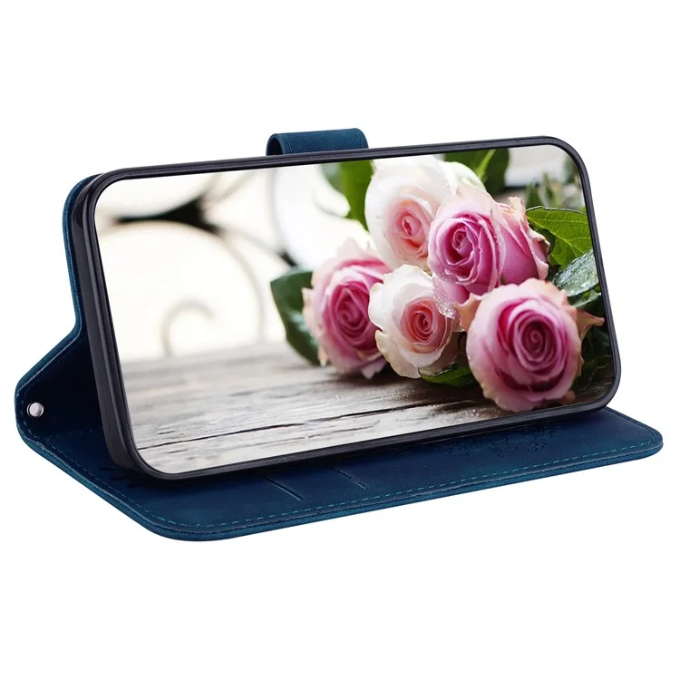 For Honor X8 5G PU Leder Geldbörse Fall Geprägt Rose Schmetterling Ständer Telefon Abdeckung - Blau