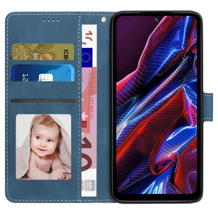 Phone Case for Xiaomi Redmi Note 12 5G (Global) / (India) / (China) / Poco X5 5G Leather Stand Wallet Cover with Strap - Blue
