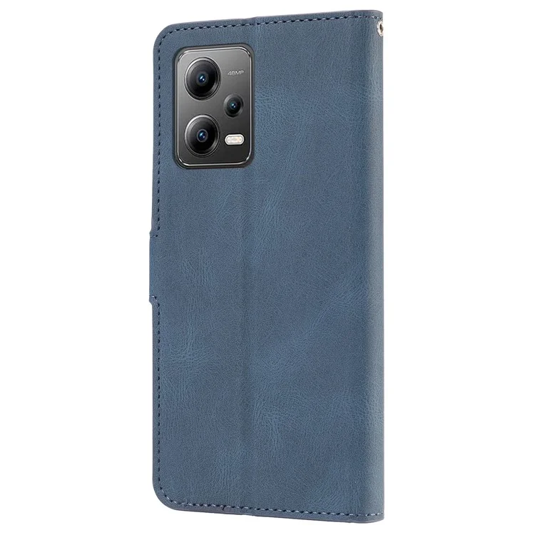 Phone Case for Xiaomi Redmi Note 12 5G (Global) / (India) / (China) / Poco X5 5G Leather Stand Wallet Cover with Strap - Blue