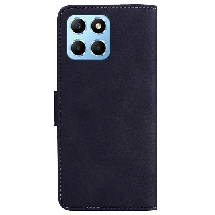 For Honor X8 5G Anti-Fingerprint Leather Phone Case Solid Color Stand Wallet Cover - Black