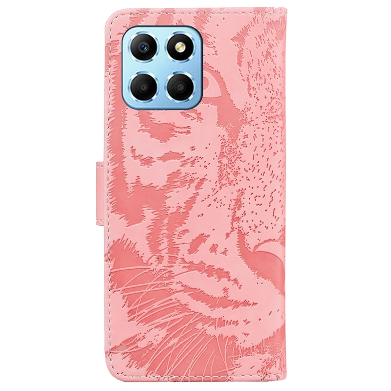 For Honor X8 5G Cell Phone Case Stand Wallet Tiger Pattern Imprinted PU Leather Flip Phone Cover - Pink