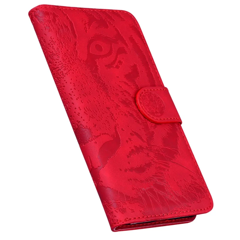 For Honor X8 5G Cell Phone Case Stand Wallet Tiger Pattern Imprinted PU Leather Flip Phone Cover - Red