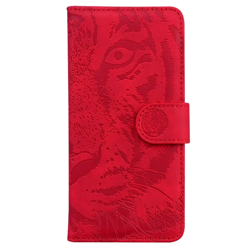For Honor X8 5G Cell Phone Case Stand Wallet Tiger Pattern Imprinted PU Leather Flip Phone Cover - Red