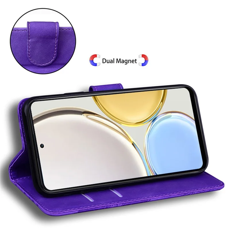 For Honor X8 5G Cell Phone Case Stand Wallet Tiger Pattern Imprinted PU Leather Flip Phone Cover - Purple