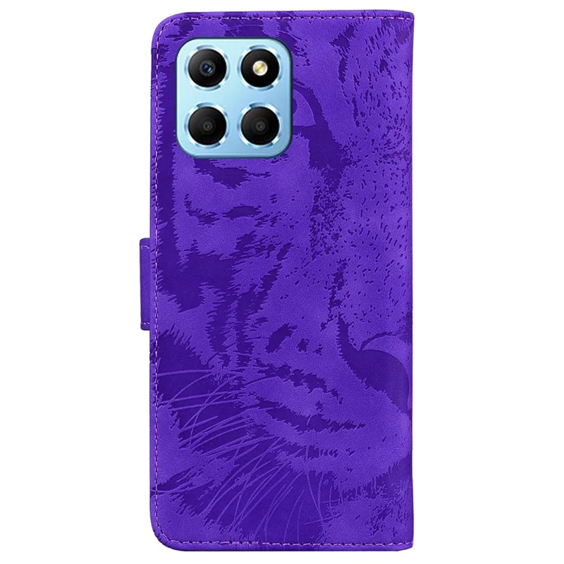 For Honor X8 5G Cell Phone Case Stand Wallet Tiger Pattern Imprinted PU Leather Flip Phone Cover - Purple