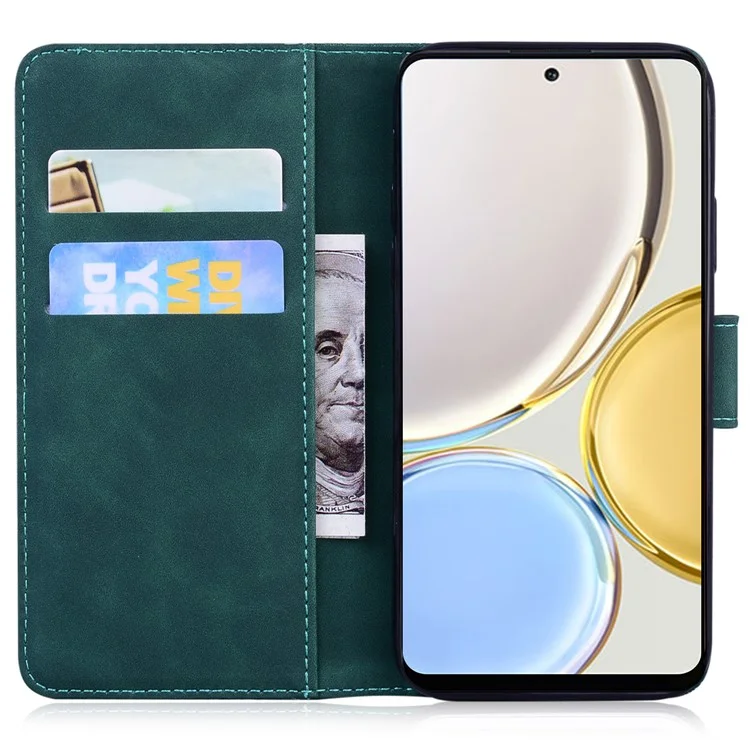 For Honor X8 5G Cell Phone Case Stand Wallet Tiger Pattern Imprinted PU Leather Flip Phone Cover - Green