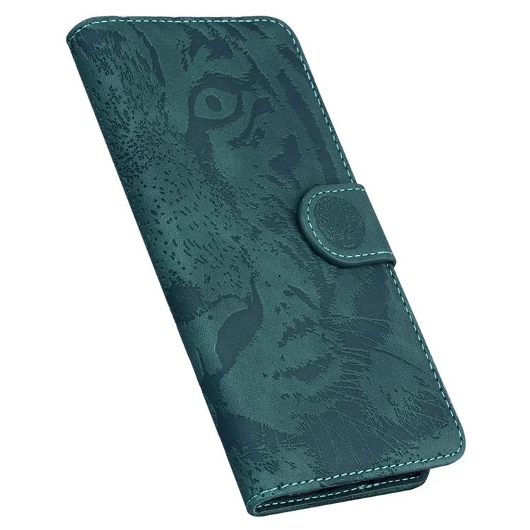 For Honor X8 5G Cell Phone Case Stand Wallet Tiger Pattern Imprinted PU Leather Flip Phone Cover - Green