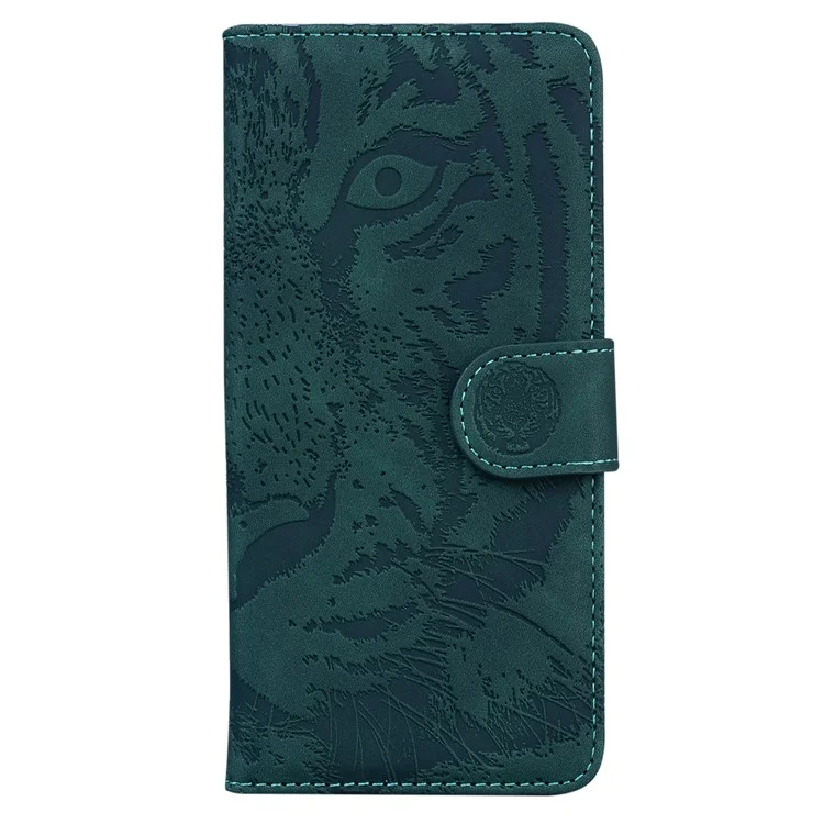 For Honor X8 5G Cell Phone Case Stand Wallet Tiger Pattern Imprinted PU Leather Flip Phone Cover - Green