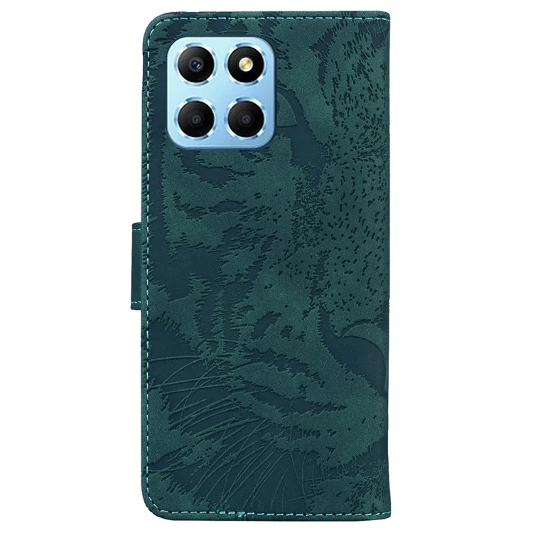 For Honor X8 5G Cell Phone Case Stand Wallet Tiger Pattern Imprinted PU Leather Flip Phone Cover - Green