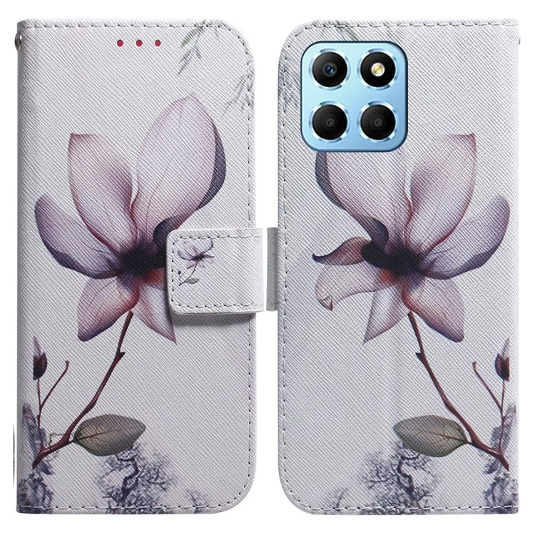 For Honor X8 5G PU Leder Folio-Geldbörse Muster Drucken Ständer Handyhülle - Rosa Blume