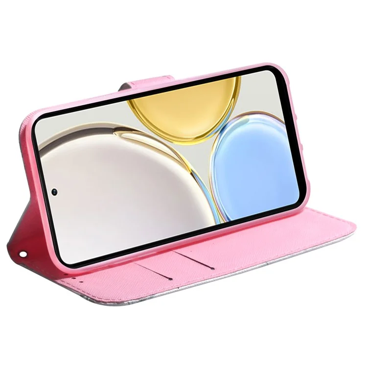 For Honor X8 5G PU Leder Folio-Geldbörse Muster Drucken Ständer Handyhülle - Rosa Blume
