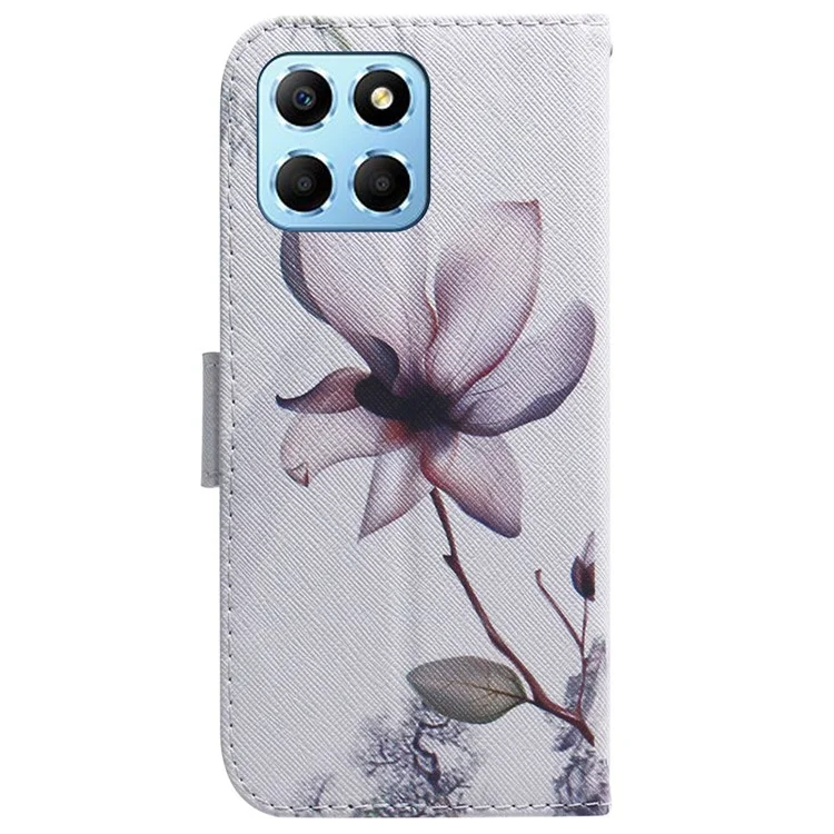 For Honor X8 5G PU Leder Folio-Geldbörse Muster Drucken Ständer Handyhülle - Rosa Blume