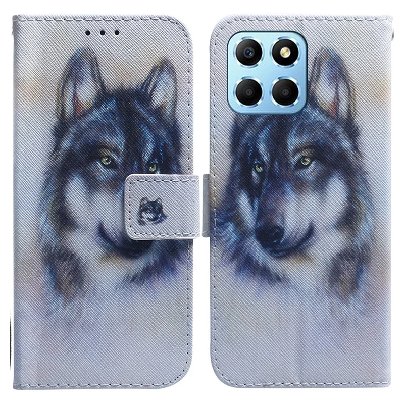 For Honor X8 5G PU Leather Folio Wallet Case Pattern Printing Stand Phone Cover Shell - Wolf