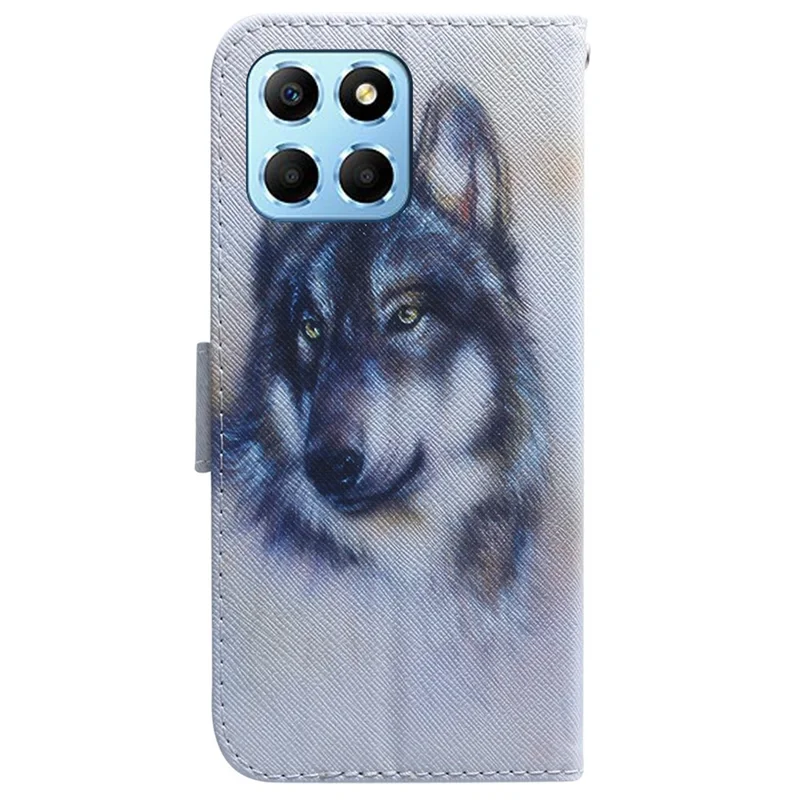 For Honor X8 5G PU Leather Folio Wallet Case Pattern Printing Stand Phone Cover Shell - Wolf