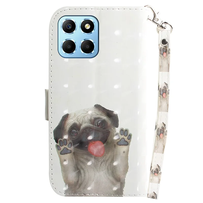 PU Leather Case for Honor X8 5G Protective Shell Wallet Phone Flip Cover with Strap - Pug