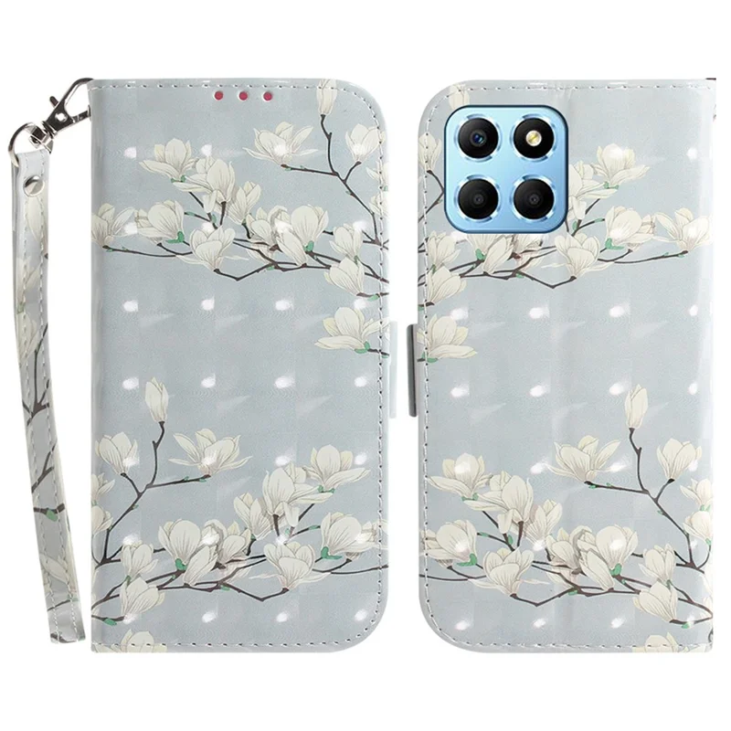 PU Leather Case for Honor X8 5G Protective Shell Wallet Phone Flip Cover with Strap - Magnolia