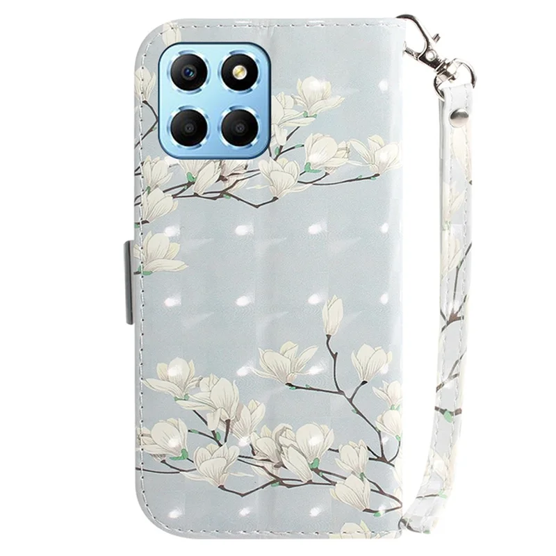 PU Leather Case for Honor X8 5G Protective Shell Wallet Phone Flip Cover with Strap - Magnolia