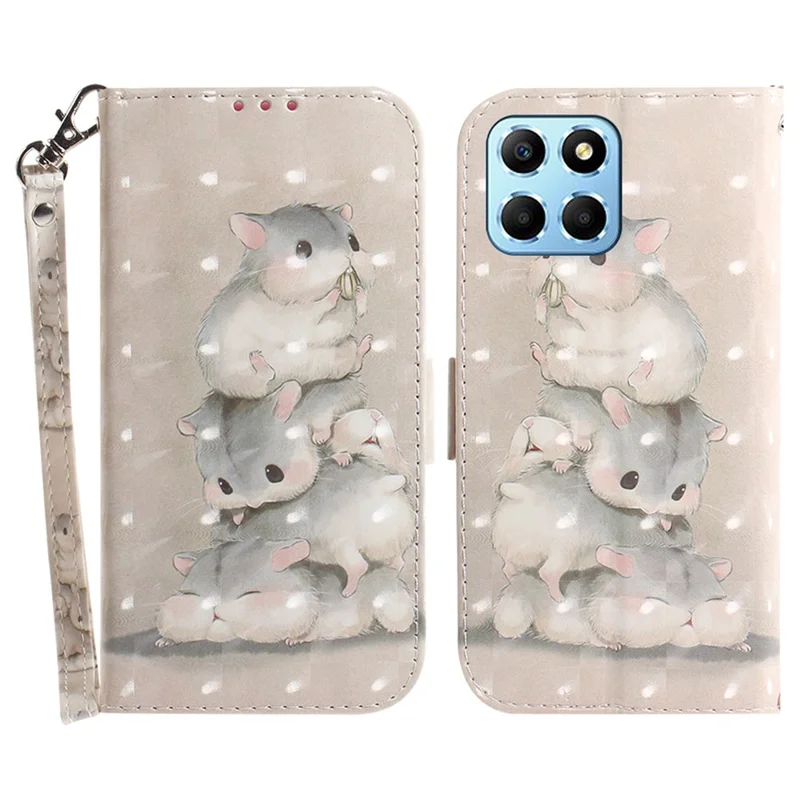 PU-Ledertasche für Honor X8 5G Schutzhülle Wallet Phone Flip Cover mit Riemen - Stacking Squirrels