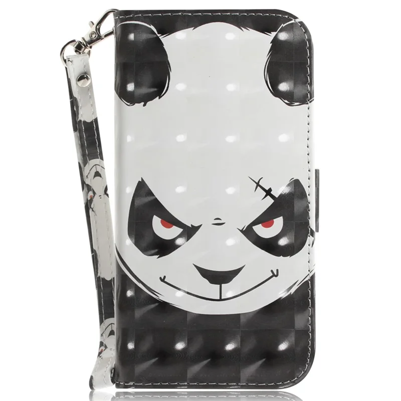 PU Leather Case for Honor X8 5G Protective Shell Wallet Phone Flip Cover with Strap - Angry Panda