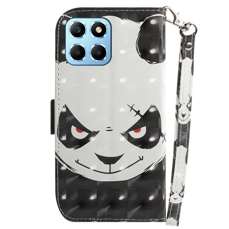 PU Leather Case for Honor X8 5G Protective Shell Wallet Phone Flip Cover with Strap - Angry Panda