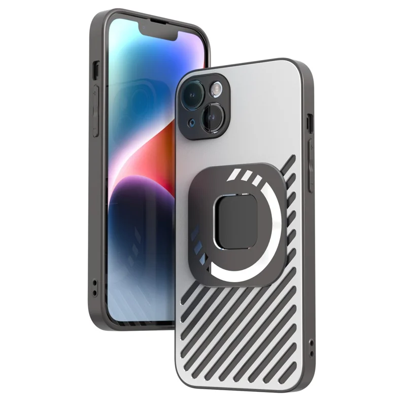 R-JUST SJ55 For iPhone 14 Magnetic Case TPU+PC+Metal Drop-Proof Phone Cover Compatible with MagSafe - Grey