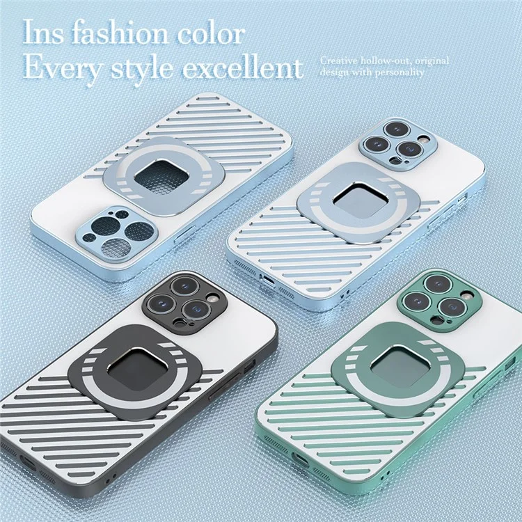 R-JUST SJ55 For iPhone 14 Pro Max Hollow Magnetic Phone Case TPU+PC+Metal Drop-proof Back Cover Compatible with MagSafe - Blue