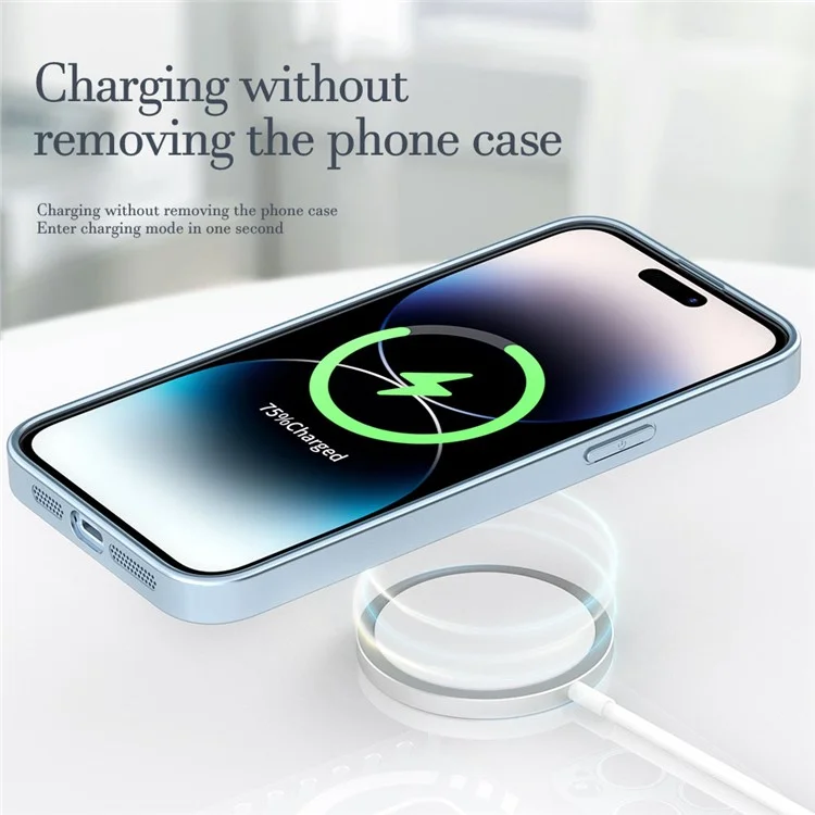 R-JUST SJ55 для iPhone 14 Pro Max Полый магнитный чехол для телефона TPU+PC+Metal Ударопрочная задняя крышка Совместим с MagSafe - Синий