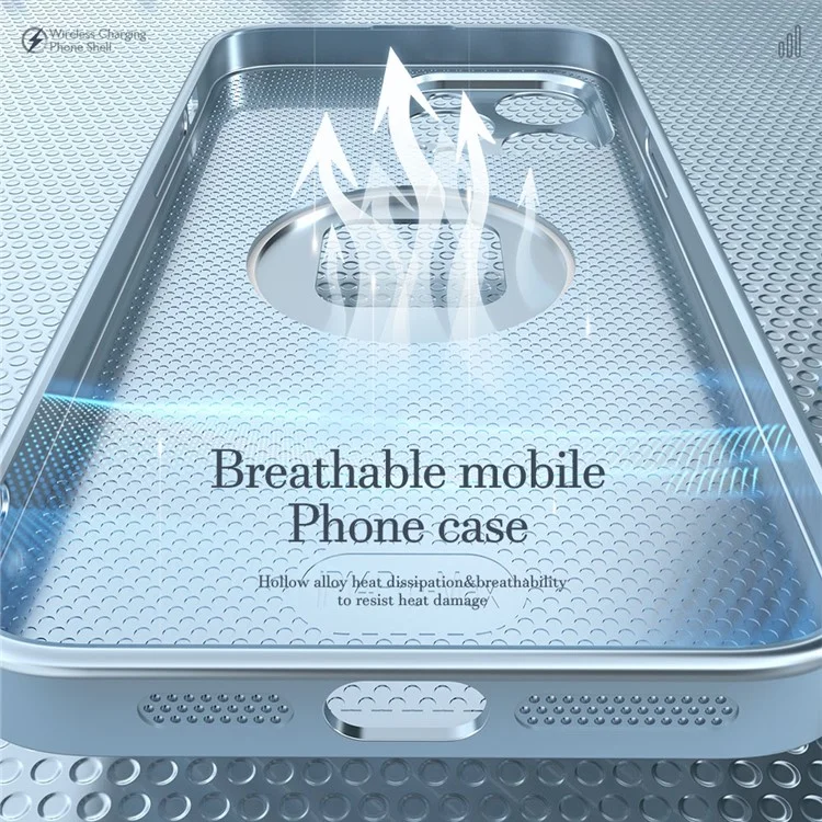 R-JUST SJ55 для iPhone 14 Pro Max Полый магнитный чехол для телефона TPU+PC+Metal Ударопрочная задняя крышка Совместим с MagSafe - Синий
