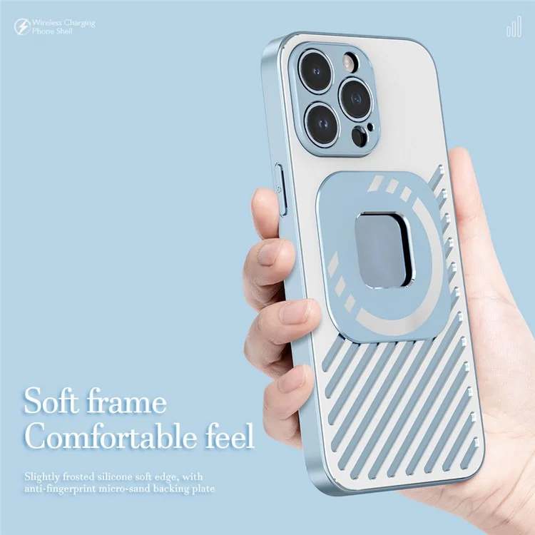 R-JUST SJ55 для iPhone 14 Pro Max Полый магнитный чехол для телефона TPU+PC+Metal Ударопрочная задняя крышка Совместим с MagSafe - Синий