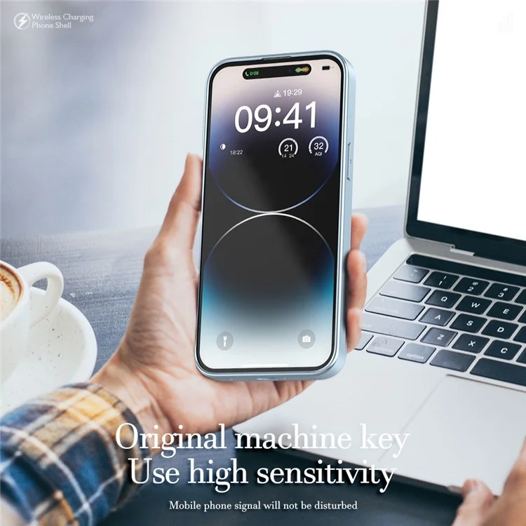 R-JUST SJ55 для iPhone 14 Pro Max Полый магнитный чехол для телефона TPU+PC+Metal Ударопрочная задняя крышка Совместим с MagSafe - Синий