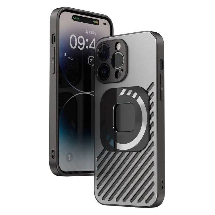 R-JUST SJ55 для iPhone 14 Pro Чехол-накладка из TPU+PC+Metal с полым магнитным ударостойким дизайном Совместимо с MagSafe - Черный