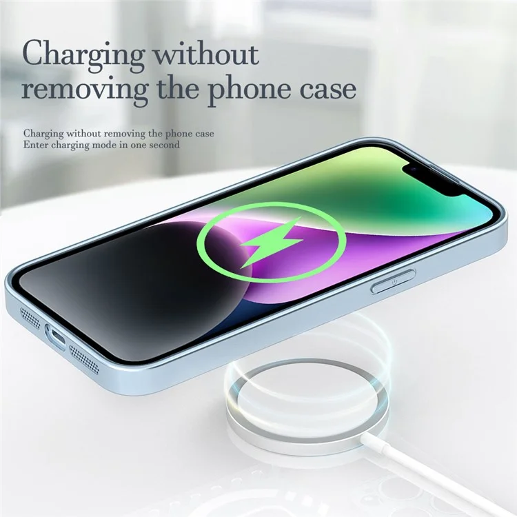 R-JUST SJ55 Para iPhone 14 Plus TPU+PC+Metal Hollow Drop-proof Cover Magnetic Phone Case Compatível com MagSafe - Azul