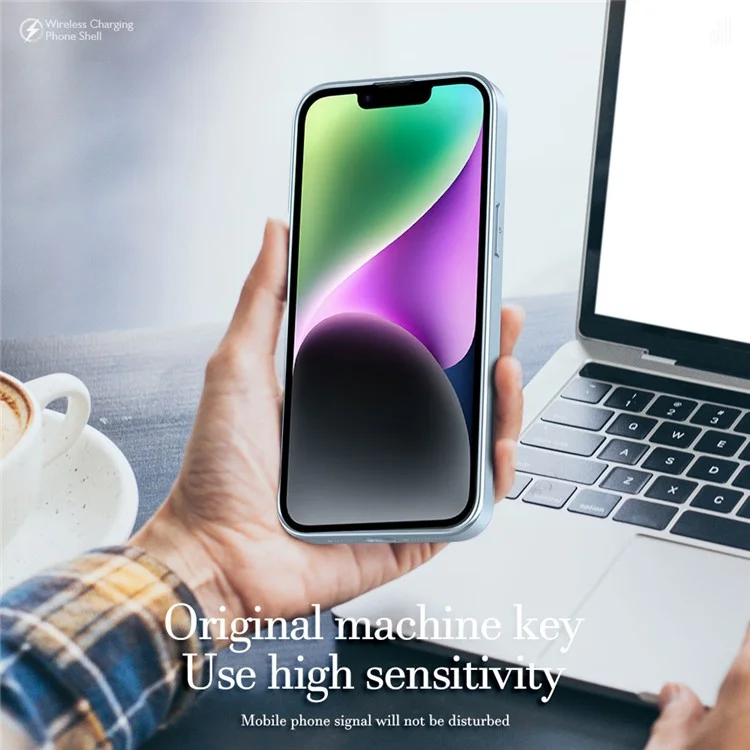 R-JUST SJ55 Para iPhone 14 Plus TPU+PC+Metal Hollow Drop-proof Cover Magnetic Phone Case Compatível com MagSafe - Azul