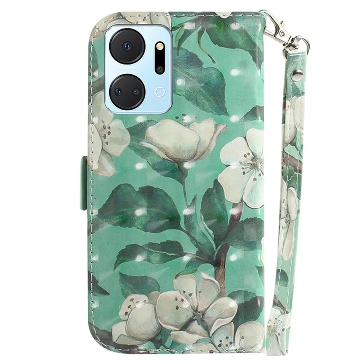 PU-Lederetui für Honor X7a 5G Schutzetui Brieftasche Handyhülle mit Gurt - Aquarellblumen