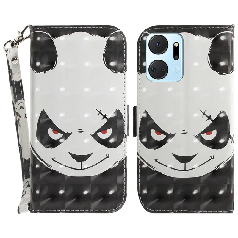 PU Leather Case for Honor X7a 5G Protective Case Wallet Phone Cover with Strap - Angry Panda