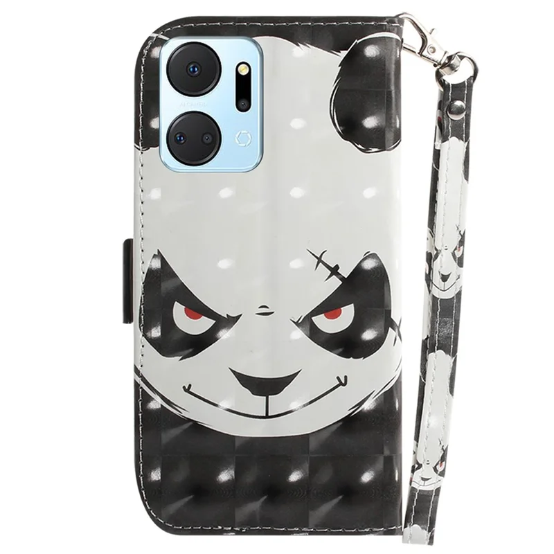 PU Leather Case for Honor X7a 5G Protective Case Wallet Phone Cover with Strap - Angry Panda