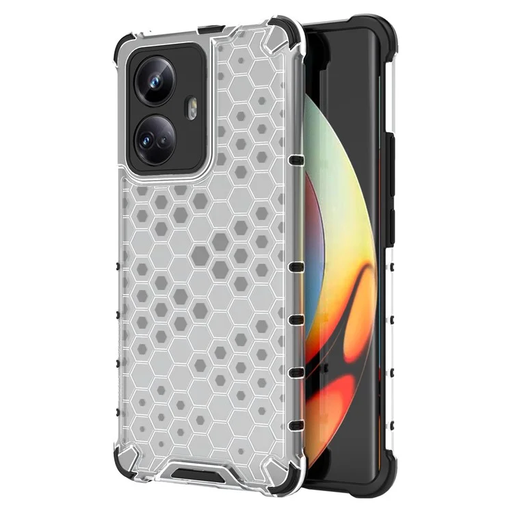 Pour Realme 10 Pro+ 5G Honeycomb Texture Protective Phone Case TPU+PC Cell Phone Cover - Gris