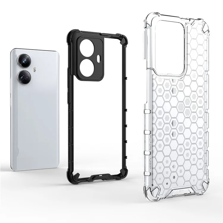 Pour Realme 10 Pro+ 5G Honeycomb Texture Protective Phone Case TPU+PC Cell Phone Cover - Gris