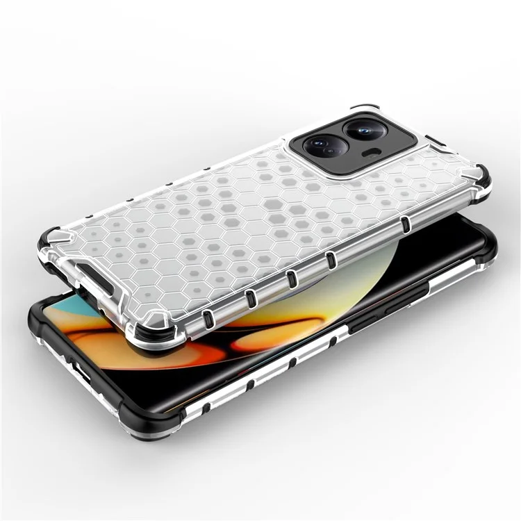 Pour Realme 10 Pro+ 5G Honeycomb Texture Protective Phone Case TPU+PC Cell Phone Cover - Gris