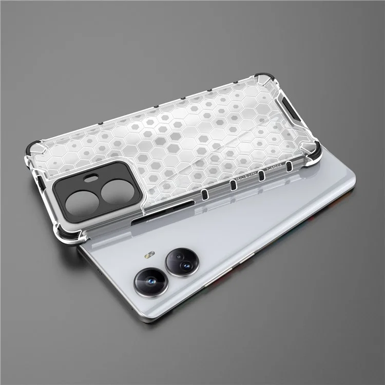 Pour Realme 10 Pro+ 5G Honeycomb Texture Protective Phone Case TPU+PC Cell Phone Cover - Gris