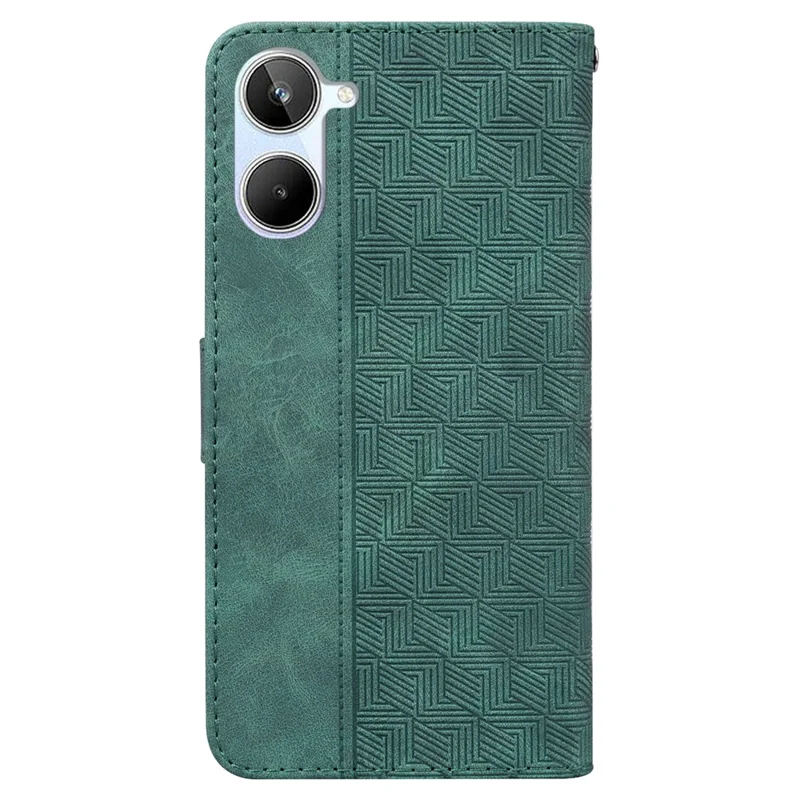 For Realme 10 4G Imprinted Leather Phone Case Phone Wallet Stand Cover with Hand Strap - Green