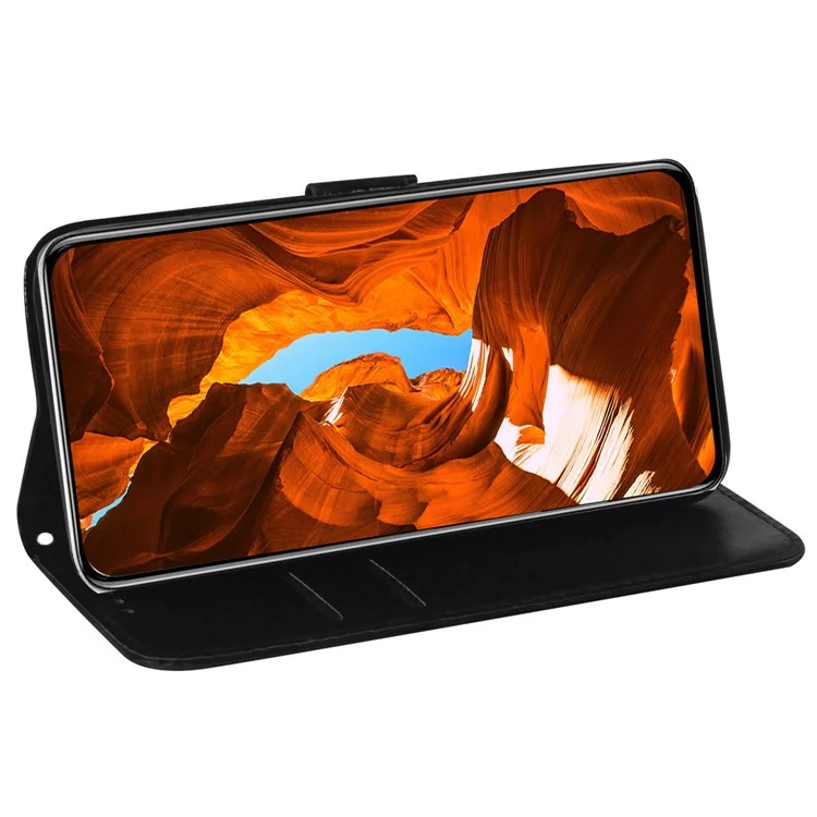 Para Realme 10 4G Capa de Telefone de Couro Carteira Suporte Padrão de Flor Cintilante Capa de Telefone com Alça - Preto