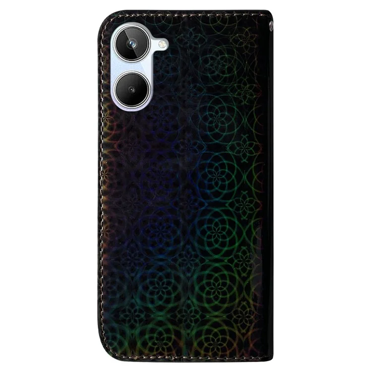 Para Realme 10 4G Capa de Telefone de Couro Carteira Suporte Padrão de Flor Cintilante Capa de Telefone com Alça - Preto