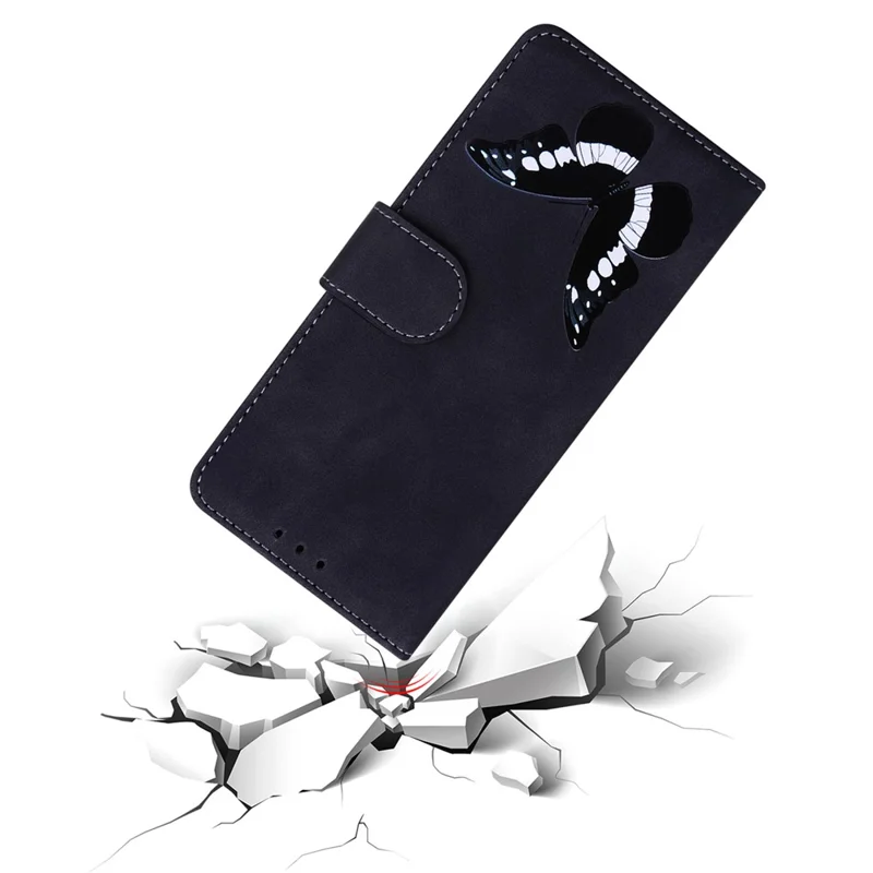 Phone Wallet Case for Realme 10 4G Butterfly Pattern Printing Stand Leather Phone Cover - Black