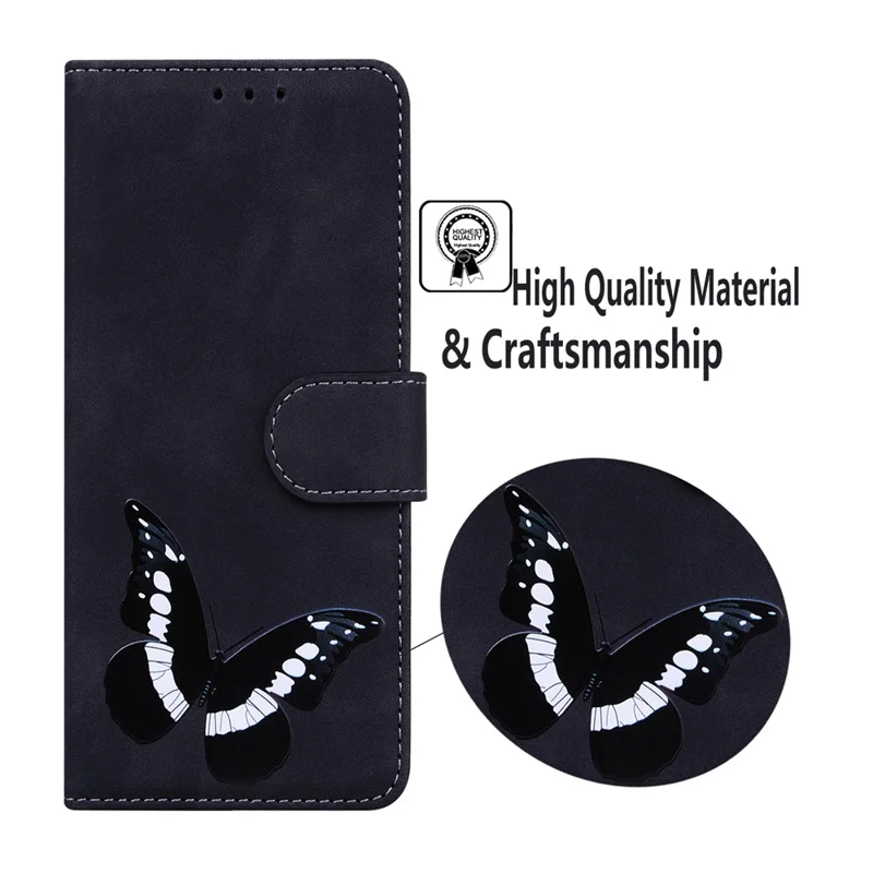 Phone Wallet Case for Realme 10 4G Butterfly Pattern Printing Stand Leather Phone Cover - Black