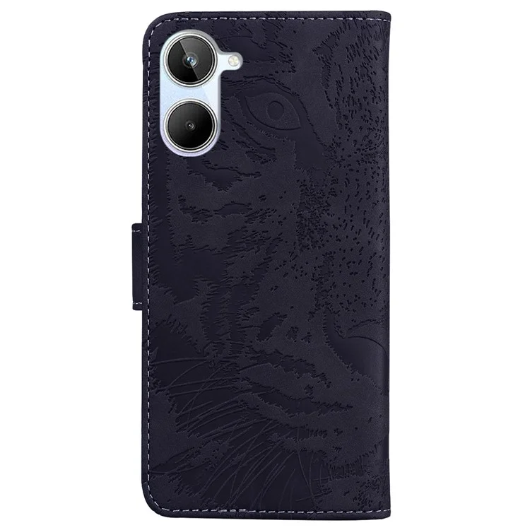 Para Realme 10 4G Phone Leather Case Stand Wallet Tiger Pattern Imprinted Phone Cover - Preto