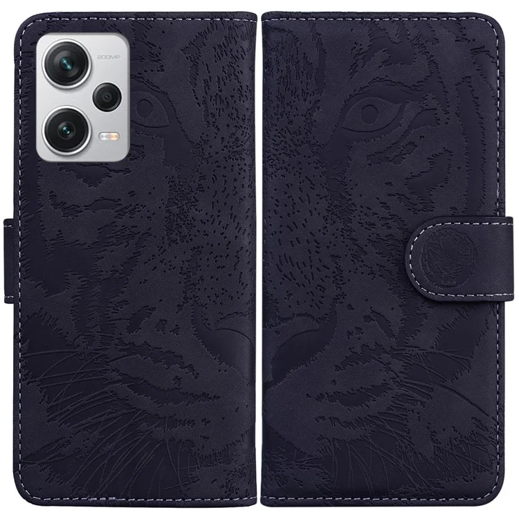 Pour Xiaomi Redmi Note 12 Pro + 5G / Remarque 12 Pro + 5G (chine) pu en Cuir Portefeuille Tiger Match Tiger Imprimé Stand Flip Phone Cover - Noir