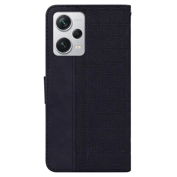 Capa de Telefone Anti-Queda para Xiaomi Redmi Note 12 Pro+ 5G Capa de Couro com Dobra Estampada - Preto