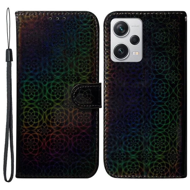 For Xiaomi Redmi Note 12 Pro+ 5G PU Leather Flip Case Dazzling Flower Pattern Wallet Stand Phone Cover - Black
