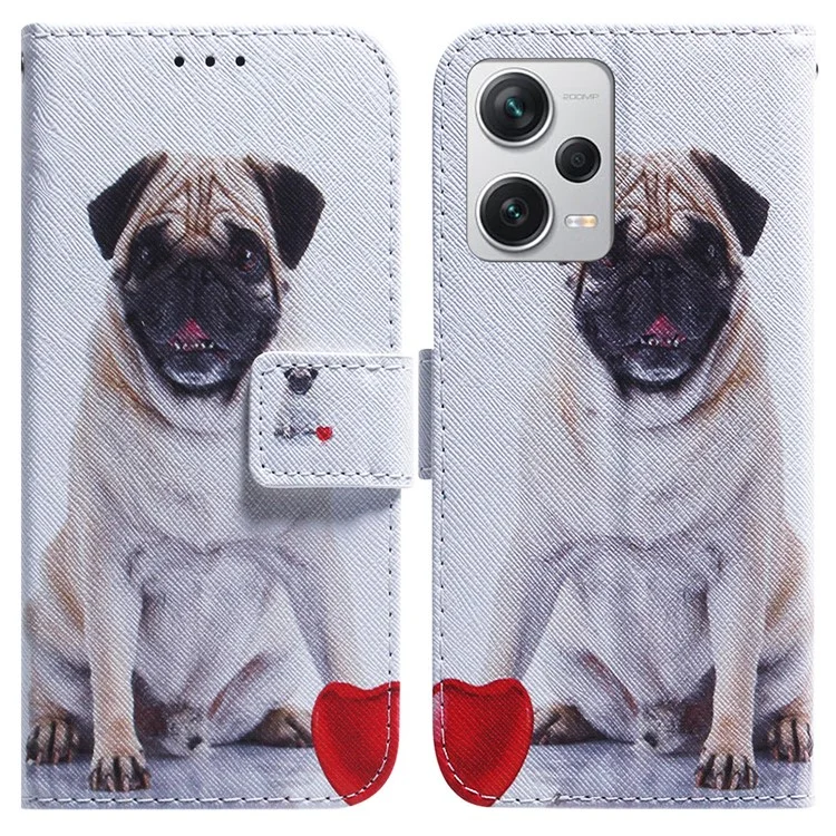 Para Xiaomi Redmi Note 12 Pro+ 5G Funda de billetera resistente a los golpes con estampado Funda de teléfono de cuero PU con soporte - Pug